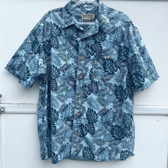 Duluth Trading Button Down Shirt Hawaiian Mens L Blue Relaxed Fit Resort Cotton - Picture 8 of 10